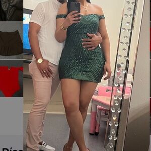 Green Off-Shoulder Mini Dress